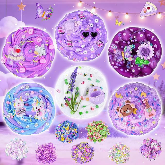 6-Pack Purple Slime Kit for Kids, Butter Cloud Squishy Birthday Gift Set | Halloween Christmas party favors, goodie bag stuffers, classroom prizes and sensory slime toys for boys and girls ages 4-10