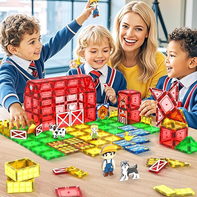 Magnetic Tiles Farm Animals Toddler Toys, STEM Magnet Building Blocks for Kids Ages 3-5 5-7 4-8, Preschool Montessori Sensory Toys Gifts for 3+ Year Old Boys & Girls
