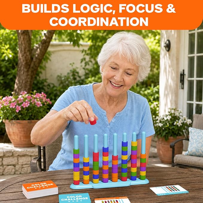 FLLOBE Color Challenge Game, Color Matching Puzzle Game for Family Game Night and Parties, Board Games for Kids 6-8-12 and Adults, Stacking Game Toys Gifts for Boy & Girl Birthday Christmas