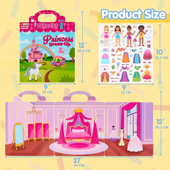 JOYIN Princess Dress-Up Reusable Sticker Book for Toddlers, 3D Sticker Book for Kids 3 4 5, Travel Essentials, Airplane Activity Toys, Crafts Gifts, Birthday Gifts