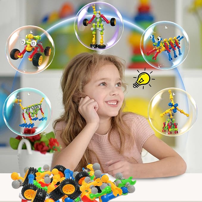 156 PCS STEM Building Blocks Toy Set for Kids 3-7, Birthday Gifts for Boys | STEM preschool toy. Storage box. Build 40+ models with guide. Hands-on play builds logic, creativity & motor skills. Gifts 3+