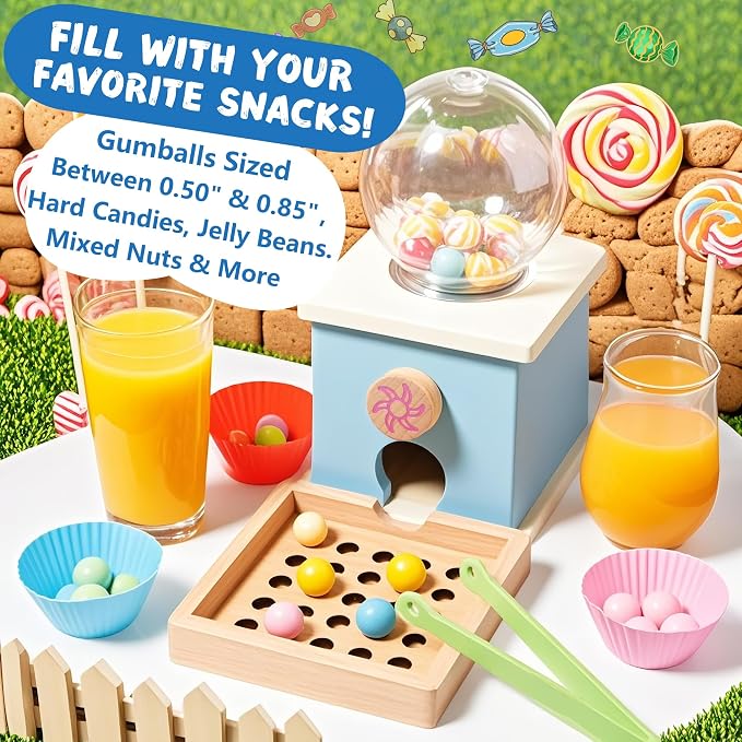 9.6" Wooden Gumball Machine For Kids Learning Color Sorting & Counting Toy | Toddler Preschool Learning Activities Toy for Kids Ages 3-5, Wood Preschool Learning Fine Motor Skills Game Toys