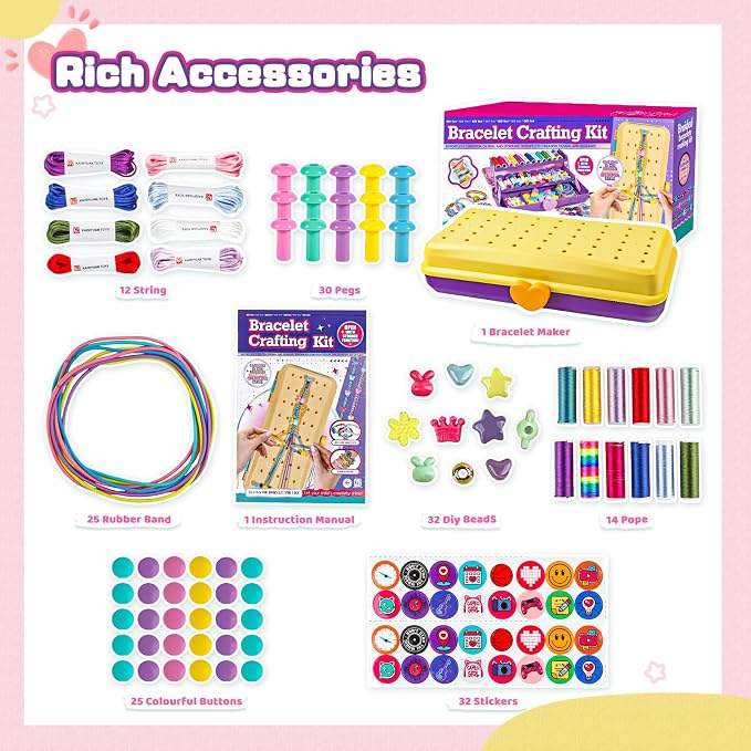 Cmiolacuna Friendship Bracelet Kit for Girls 8-12, 3-Layer Storage Box | Complete Friendship Bracelet Kit With String, Beads and Buttons, Plus a 3-Layer Storage Box to Keep Every Supply Sorted