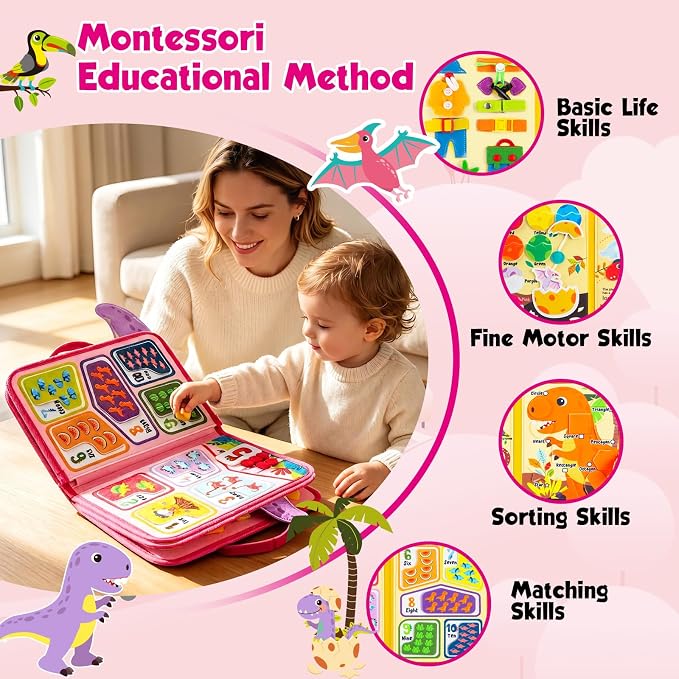Busy Board Montessori Toys for 2 Year Old Girl Birthday Gift Busy Book | Educational Learning Sensory Quiet Busy Book for Toddlers, Activity Books for Toddlers, Ages 2-4 Travel Toys for Airplane Car
