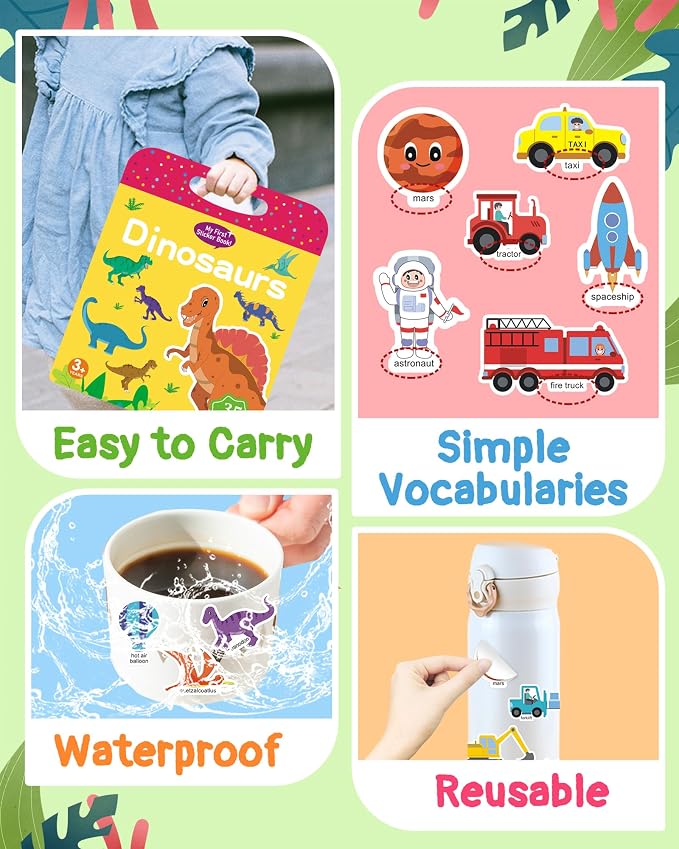 Benresive Reusable Sticker Book for Toddlers, Stickers for Kids, Travel Toy | Toddler Toys, Boys Girls Birthday Gifts, Airplane & Road Trip Essentials Kids, No Mess Waterproof Toddler Crafts Activities