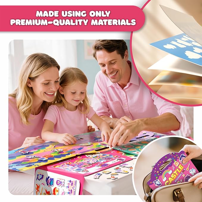 Premium Reusable Jelly Sticker Book Set for Toddlers & Kids – 3 Pack Collection with Castle, Mermaid & Children's Scenes | Washable Silicone Stickers | Screen-Free Travel Activity