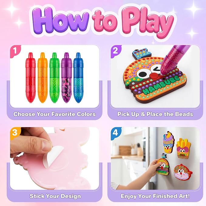 Kiditos DIY Bead Art Craft Kit with Magic Bead Pens for Kids Ages 3+ | Colorful Templates, Bead Chains, Stick-On Art, Backpack Charms & Creative Play