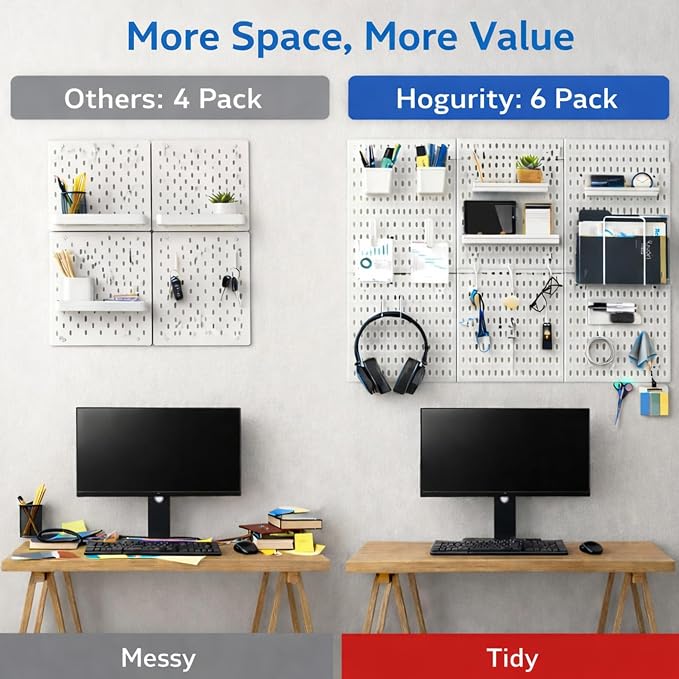 Peg Board, 24"x36" Pegboard Wall Organizer, Includes 6PCS White Peg Boards and Accessories, Plastic Peg Board Panels for Craft Room, Office, Kitchen, Gaming Room