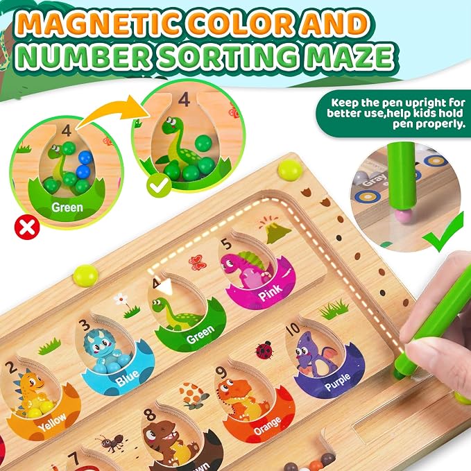Busy Board Travel toys for Toddlers Kids, Montessori Toys Magnetic Color and Number Maze Puzzle, Dinosaur Learning Education Toys for Fine Motor Skills,Airplane Car Travel Activities Essential (Small)