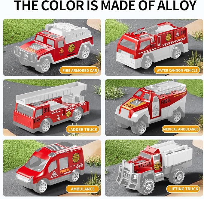 NIPLOOOW Toddler Boys Toys for 3-5 Years Old, Fire Truck Vehicle Set with Play Mat and Die-Cast Toy Car, Transport Carrier Truck for Kids 3-5, Birthday Gifts Toys for 3-8+ Year Old Boys