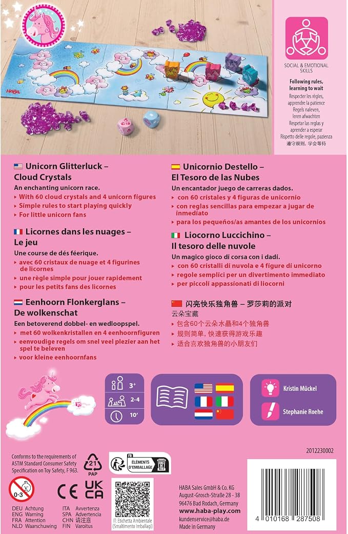 HABA Unicorn Glitterluck Cloud Crystals - A Sparkling Dice Games Competition, Children's Games & Unicorn Gifts for Ages 3+, Made in Germany