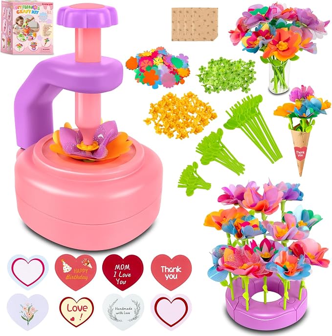 Cretargio Fabric Bouquet Toys Include Extra Accessories Set, Arts and Crafts for Kids Ages 3-12, DIY Flower Craft Kits for Toddler, Birthday Gifts for 3 4 5 6 7 8 9 10+ Year Old Girls