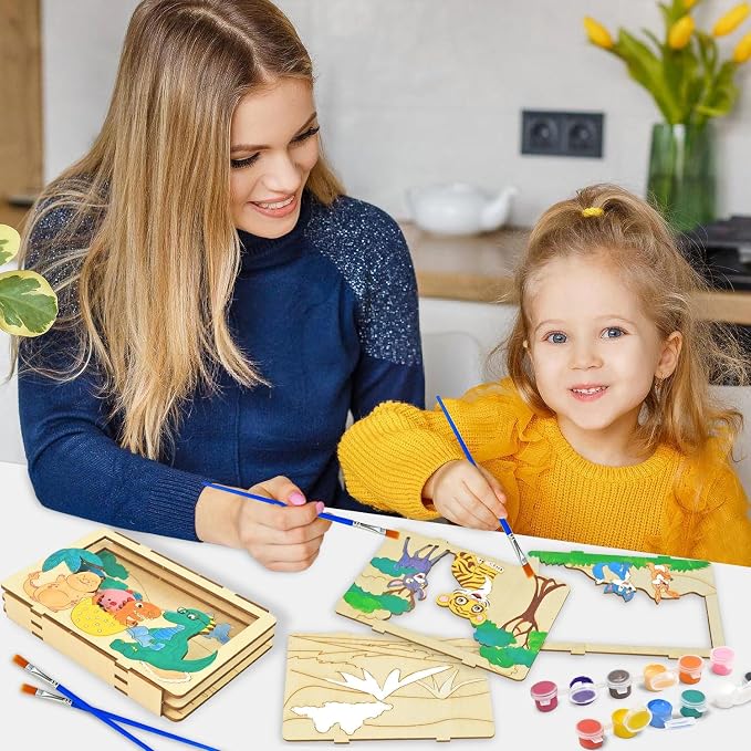 Vileafy Animals Painting Crafts for Kids Ages 3-5, 3 Arts and Crafts Kit | 3 Pack Kids Craft Supplies Include Ocean Animals, Jungle Animals, Dinosaurs with Brushes & Paints for Summer Activity & Party