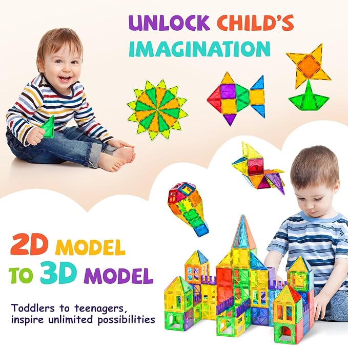 cossy 120Pcs Magnetic Tiles Magnetic 3D Building Blocks Set, Construction Toys for 3 4 5 6 7 8 Year Old Boy and Girl with Stronger Magnets, Educational Toys, Recreational, Conventional