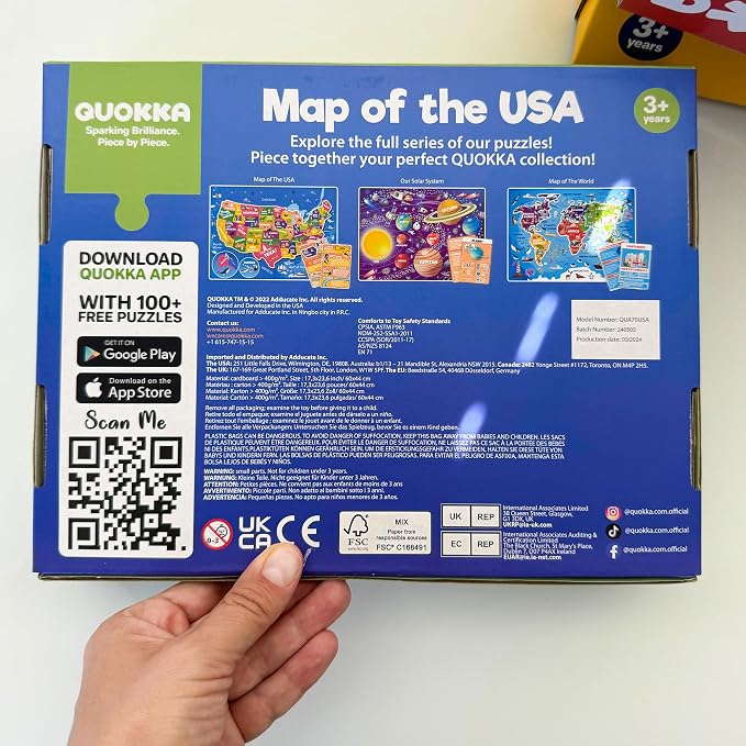United States Puzzles for Kids Ages 8-10 - Jigsaw Kids Puzzles Ages 6-8 | 70 Pcs Jigsaw Floor USA Map Puzzle - 50 Cards with 400+ USA Facts - US State and Capitals Educational Gift for Children 4-8