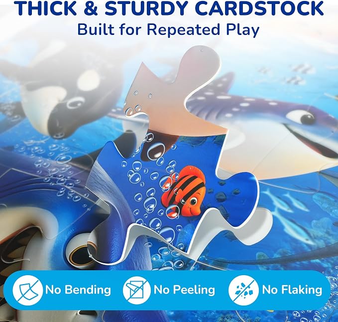 BenBen Floor Puzzles for Kids, 48 Pieces 2 x 3 Feet Ocean Puzzle Ages 3-5 | Extra-Thick Large Piece Jumbo Jigsaw Puzzle for Toddlers, Preschool Educational Toy with Storage Box for Girls Boy