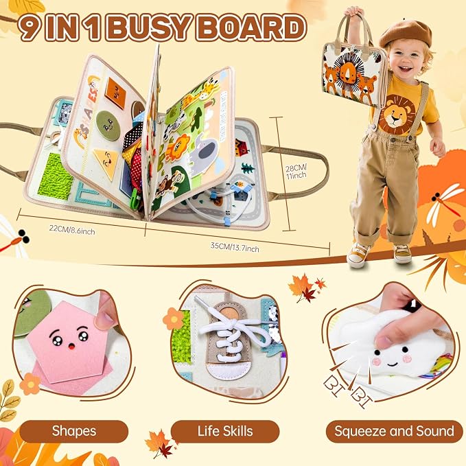 Aurasys Busy Board Montessori Toys for Toddlers Birthday Gifts | Montessori Busy Book Sensory Board for Learning Fine Motor Skills, Airplane Travel Toys for Boy & Girl