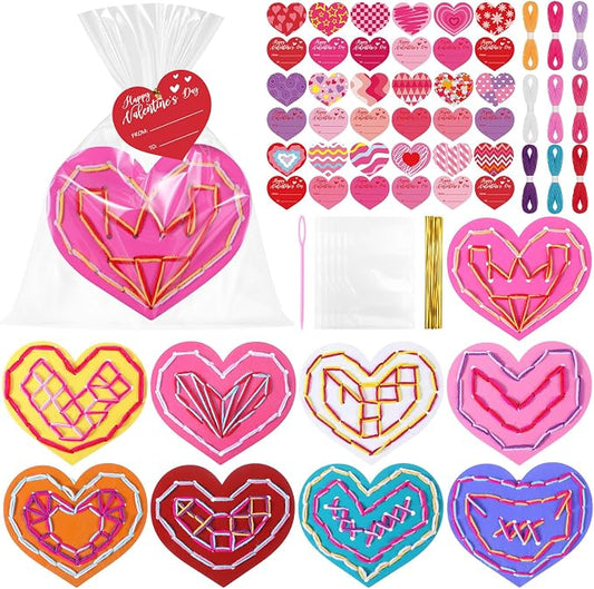 Capoda 18 Sets Valentines Gifts Bulk Lacing Cards Educational Threading Toy for Wooden Lacing Card Toys with Colorful Threads for Develop Imagination Early Education Learning Activity(Valentines)