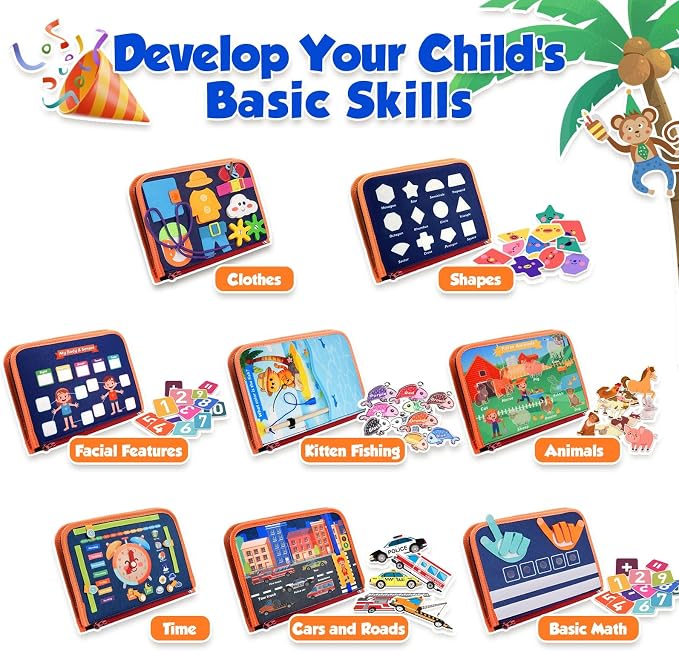 Toddler Toys Montessori Busy Board, Busy Book Toy for Toddlers Ages 1-3 | 2 Year Old Boy Girl Birthday Gift, Montessori Toys for 1 Year old Boy, Educational Activity Book for Learning Motor Skills