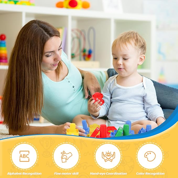 ABC Letters Matching Games - Alphabet Learning Toy for Toddler: 52 pcs Nuts and Bolts Fine Motor Toys, Montessori Sorting & Stacking Toys Preschool Kindergarten Learning Activities for Kids