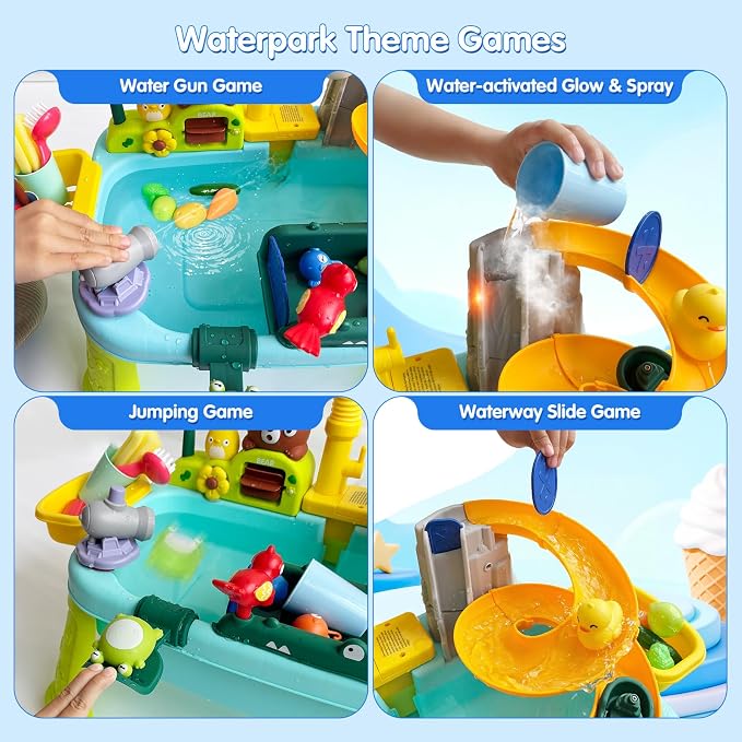 Water Table for Toddlers 1-3, Outdoor Toys for Kids Ages 4-8 with Pump, Kitchen Play Sink with Running Water, Fishing Toys Playset, Summer Outside Sand Water Sensory Activity Pool Toys Gifts, Blue