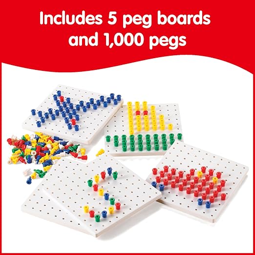 edxeducation Pegs and Peg Board Set, 1,000 Pegs and 5 Boards | Classroom and Occupational Therapy Resource, Fine Motor Skills Toy for Kids