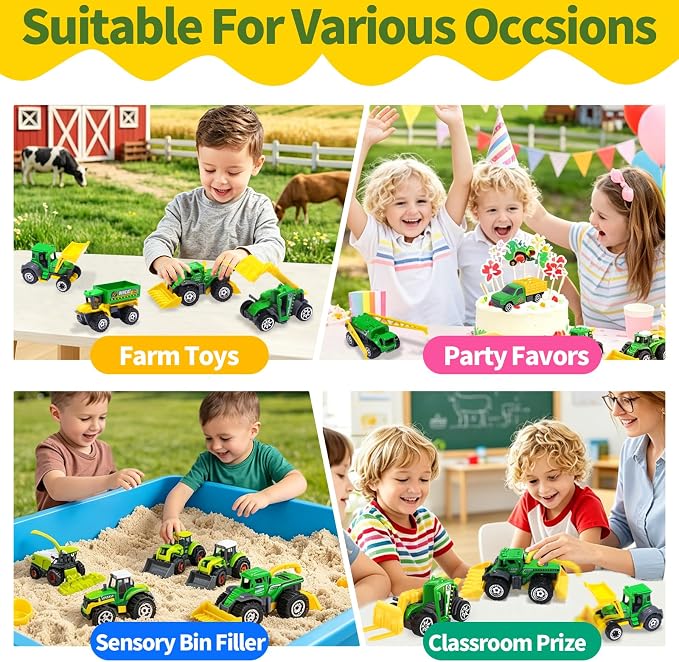 Oriate Diecast Farm Tractor Toys Set for Kids Boys Girls Age 3-5, 6pcs Cars | Harvester,Transporter, Truck, Sprayer Small Farming Toy Tractors, Mini Vehicles Model Farm Equipment, Christmas Birthday Gift
