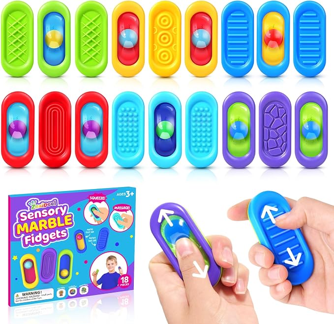 Sensory Marble Fidget Bulk for Kids Classroom 18 Pack Autism Worry Stones | Gel Filled Quiet Textured Worry Stones for Classroom Prizes Treasure Box, ADHD Calming Toys and Travel Gifts Special Needs