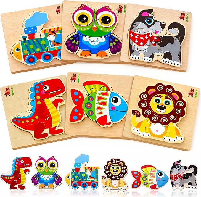 QUOKKA Wooden Puzzles for Toddlers 1-3 – 6XSET Chunky Toddler Puzzles Ages 2-4 – Montessori Animal Toy for Kids 3-5 Year Old – Wood Games Gift for Boys & Girls