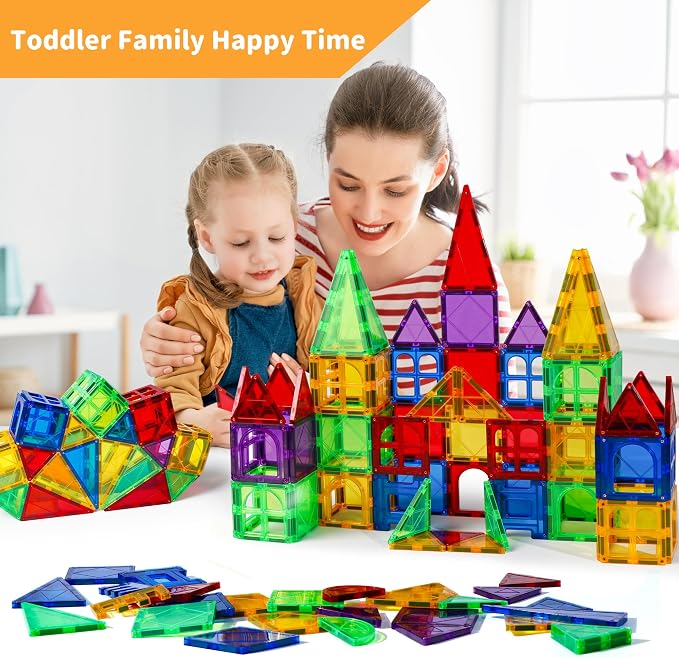 MAGBLOCK 120PCS Magnetic Tiles Building Blocks Construction Toys for Kids | Construction Kids Toys STEM Magnet Tiles, Stacking Blocks Learning Gifts for Ages 3+ Boys Girls