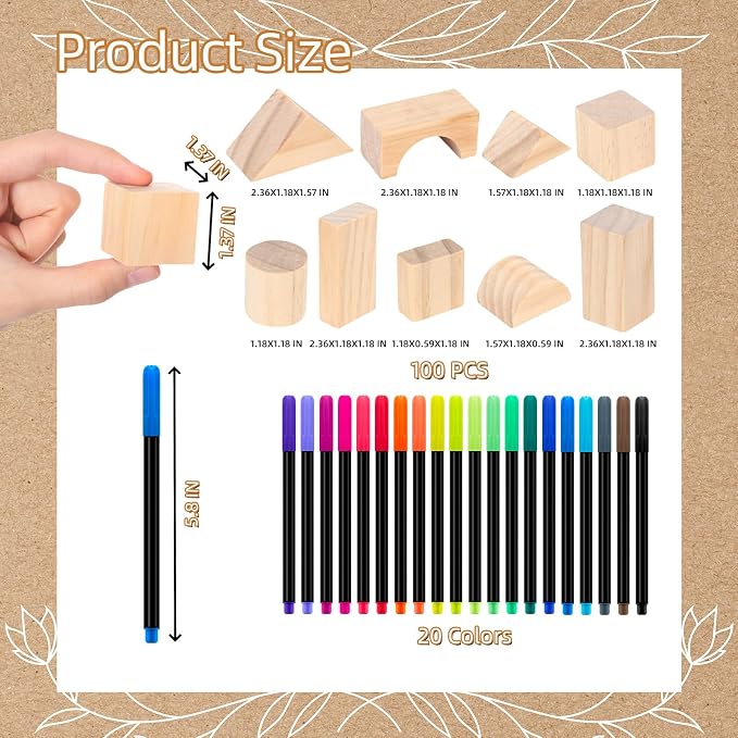 141 Pcs Baby Shower Game Sign Set Includes Decorative Square Signs 100 DIY Blank Wooden Blocks 20 Paint Markers(Kraft)