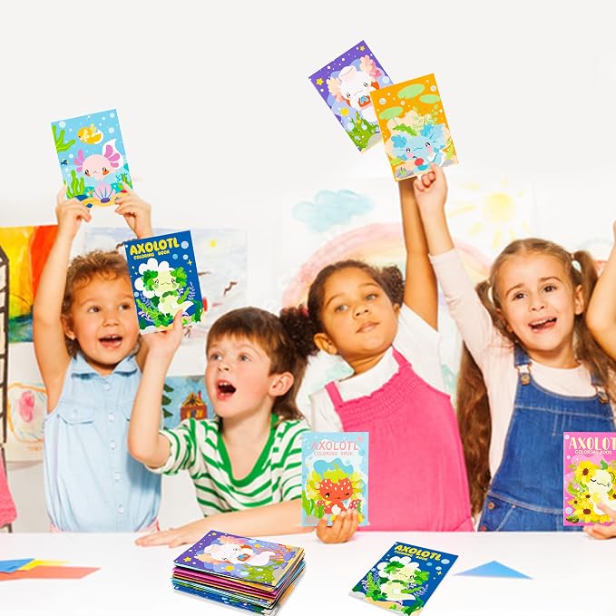 Dvbonike 24Pcs Axolotl Coloring Books Amphibian Theme DIY Art Booklet with Cool Drawing Patterns Birthday Party Favors Halloween Gifts Home School Classroom Activity Supply for Kids Age 4-8