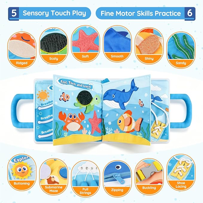 Weighted Calming Book for Kids, Sensory Toys for Calm Down, Stress, Anxiety | 6-in-1 Quiet Book for Sensory Needs, Removable & Washable Sensory Lap Pad, Calm Down Corner Supplies for Autism, ADHD & SPD