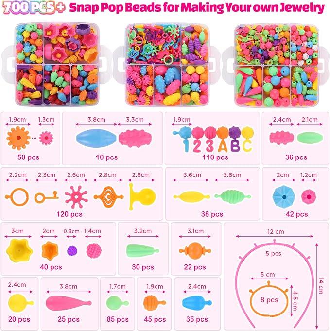 Pop Beads, 700Pcs Arts and Crafts for Kids 4-8, Snap Beads Jewelry Making | Funtopia DIY Bracelet Necklace Ring Anklet Set, Birthday Party Creativity Toys for Girls Toddlers Ages 3 4 5 6 7 8(X-Large)