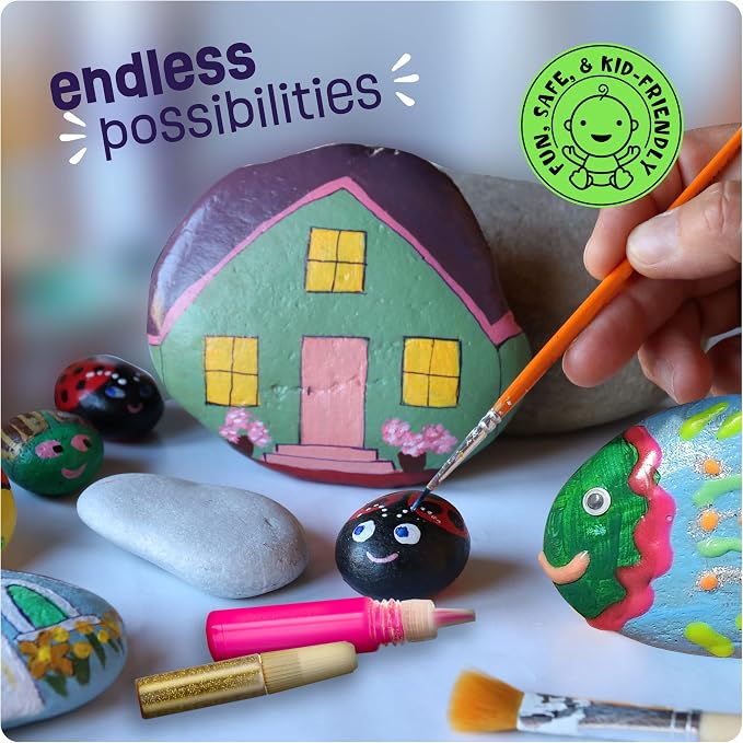 Dan&Darci Kids Rock Painting Kit - Glow in The Dark - Gifts Arts & Crafts for Boys and Girls Ages 6-12 - Craft Activities Kits - Creative Art Toys for 6, 7, 8, 9, 10, 11 & 12 Year Old Kid