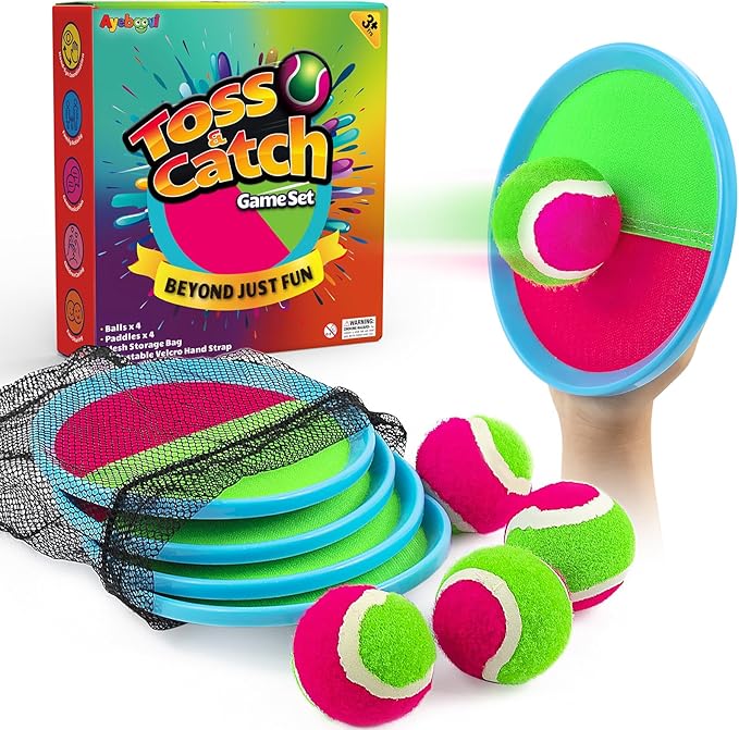 Toss and Catch Ball Set Boys Toys Outdoor Toys Yard Games Outside Games Beach Toys for Kids Ball and Catch Game with 4 Paddles and 4 Balls [Upgraded Version] | Water Resistant, Outdoor Beach Pool Yard Toys for Kids, Boys And Girls Ages 3-12, Birthday, ...