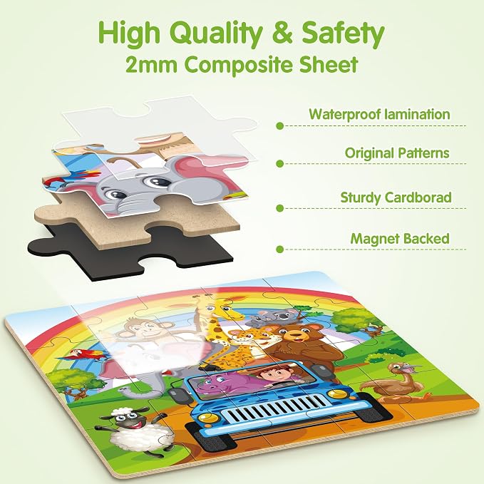 SYNARRY Magnetic Animal Puzzles for Kids Ages 3-5, Travel Animal Toys | 20-Piece Magnetic Travel Puzzle for Kids Ages 4-6, Car Airplane Road Trip Activities, Quiet Toys, Animal Gifts for Kids