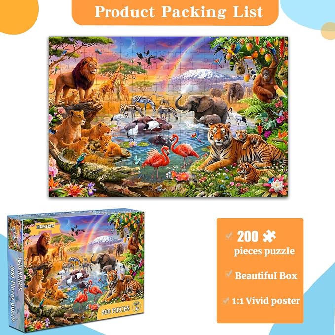 Puzzles for Kids Ages 6-8 8-10 - 200 Piece Puzzles - Animal World Puzzle | 200 Piece Puzzles for Kids.Puzzles for 6 7 8 9 10 11 12 years old boys and girls.Learning Puzzle Toy.jigsaw puzzle 200 pieces