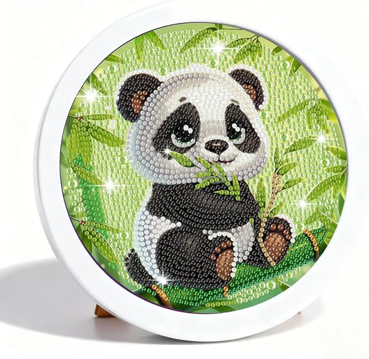 Gemozaic Panda Diamond Art Kits for Kids Ages 8-12, Round Frame, 8 x 8 in | Cute Animal Diamond Art for Kids 10 Year Old, DIY Easy Kid Big Gem Painting, Animal Arts and Crafts for Girl Birthday Gift