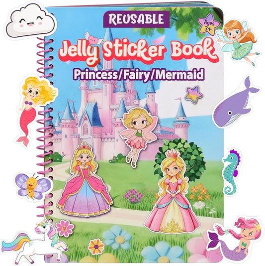 Jelly Sticker Book for Kids 3-5, Reusable Sticker Book for Toddlers | Waterproof Easy to Clean Road Trip Activities, Easter Basket Stuffers & Travel Essentials (Princess)