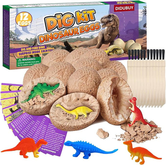 Dino Eggs Dig Kit, 12 Pack Dinosaur Eggs Excavation Science Experiments Kits for Kids 4-12, Dinosaur Toys for 3 4 5 6 7 8 9 10 Year Old Boys Girls