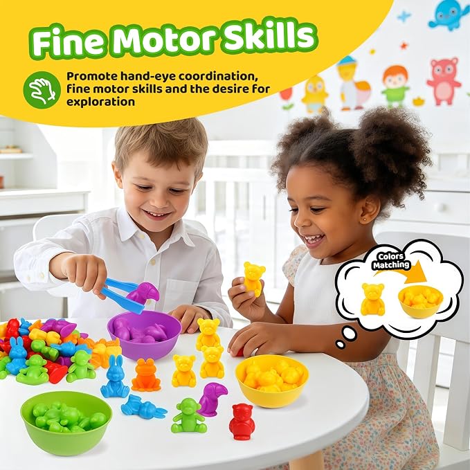 Counting Animals Color Sorting Matching Games with Sorting Bowls Montessori Sensory Early Educational Toys Learning Fine Motor Skill & Counting Math Toys Gift for 3 4 5 Year Old Boys Girls