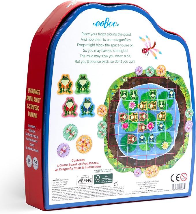 eeBoo Frog Hopkins Shaped Board Game - Award Winning Spatial Strategy & Frog Hopping Game, Screen-Free Fun for 2-4 Players, Kids Ages 4 and up