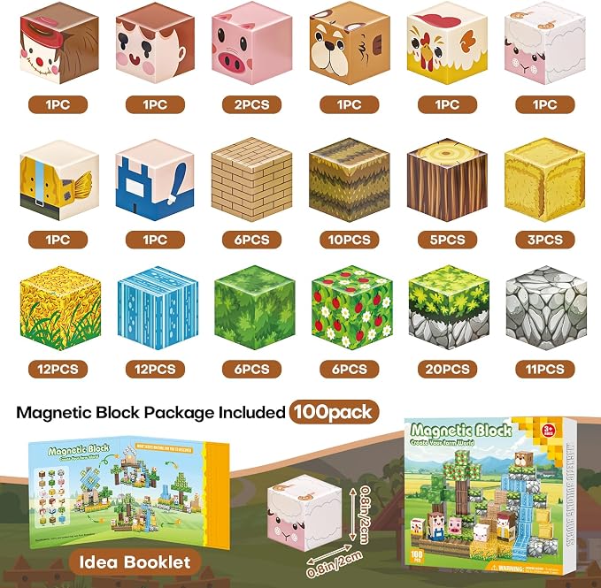 100pcs Magnetic Blocks, Magnetic Cubes with Forest Animals Blocks Set | STEM Toys for Ages 3+, Educational Sensory Toys for Kids, Boys & Girls–Creative Game Gift, Creativity&Hands-On Ability
