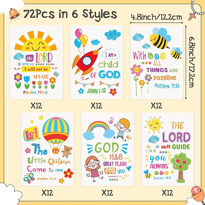 Dvbonike 72Pcs Religious Coloring Books Bible Verses DIY Color-in Pages | Drawing Booklet Bulk, Christian Theme Artwork, Holiday Activity, Sunday School Supplies, Classroom Reward, Party Favor, Gift