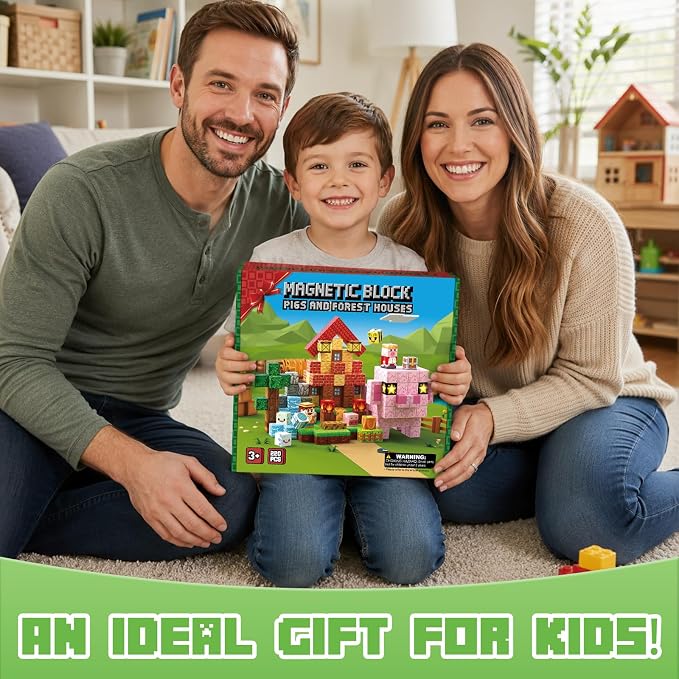 Magnetic Building Blocks STEM Toy Magnet Cubes for Kids 4-12 | Magnetic Cubes, 0.8 inches Building Blocks, Christmas Birthday Gifts for Kids Boys Girls Forest Pig Red Build-220pcs