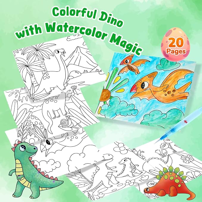 JoyCat Paint with Water Coloring Books for Toddlers (Dinosaurs) | Watercolor Painting Set for Kids Ages 3-5 & 4-8, Arts & Crafts Drawing Activity Travel Toy, Birthday Gifts for Boys & Girls