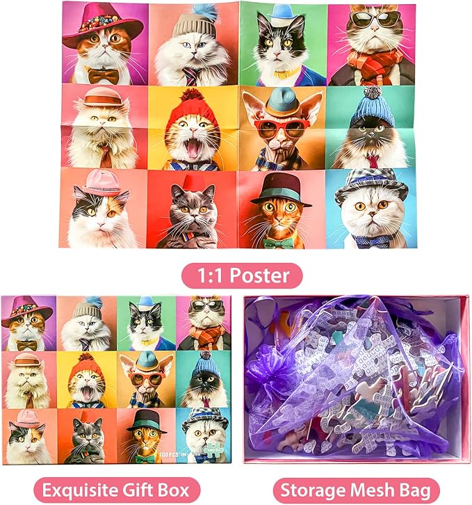 100 Piece Puzzles for Kids Ages 4-10 - Different Breeds Cats Jigsaw Puzzles for Seniors and Children - Educational Toys for 4, 5, 6, 7, 8, 9, 10 Year Olds