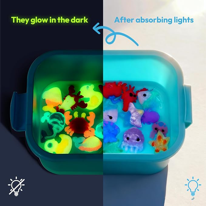 Klever Kits Glow-in-The-Dark Water Gel Kit, Magic Fairy Water Pets Toy Kit with 10 Gels(7 Glow-in-The-Dark Gels), 12 Molds, Preserving Bottle, DIY Squishy Maker Craft Kits, Arts and Crafts for Kids
