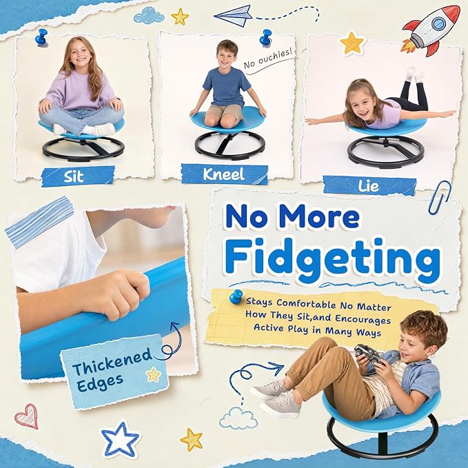 Pterying 21" L × 19" W Large Size Spinning Chair for Autistic Kids, Ages3+ | Autism Sensory Products, Sensory Toys Gifts for Kids with Autism & ADHD, Training Body Coordination, Azure Rounded Shape